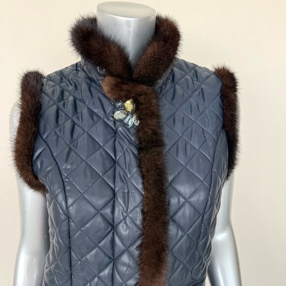 NEW!!! Rolf Schulte women navy color vest with natural mink size S Retail 1250$ - Picture 2 of 10